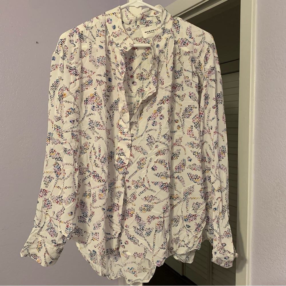 Isabel Marant White and Pink Smocked Bubble Blouse